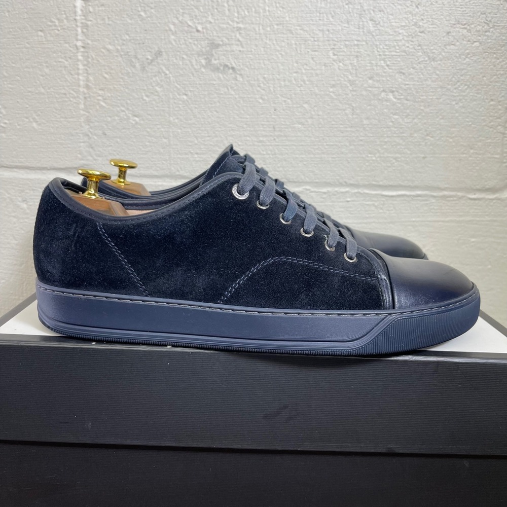 Lanvin DBB1 Navy Blue Suede Leather Cap Toe Low Top Sneakers Shoes Men's 9 US